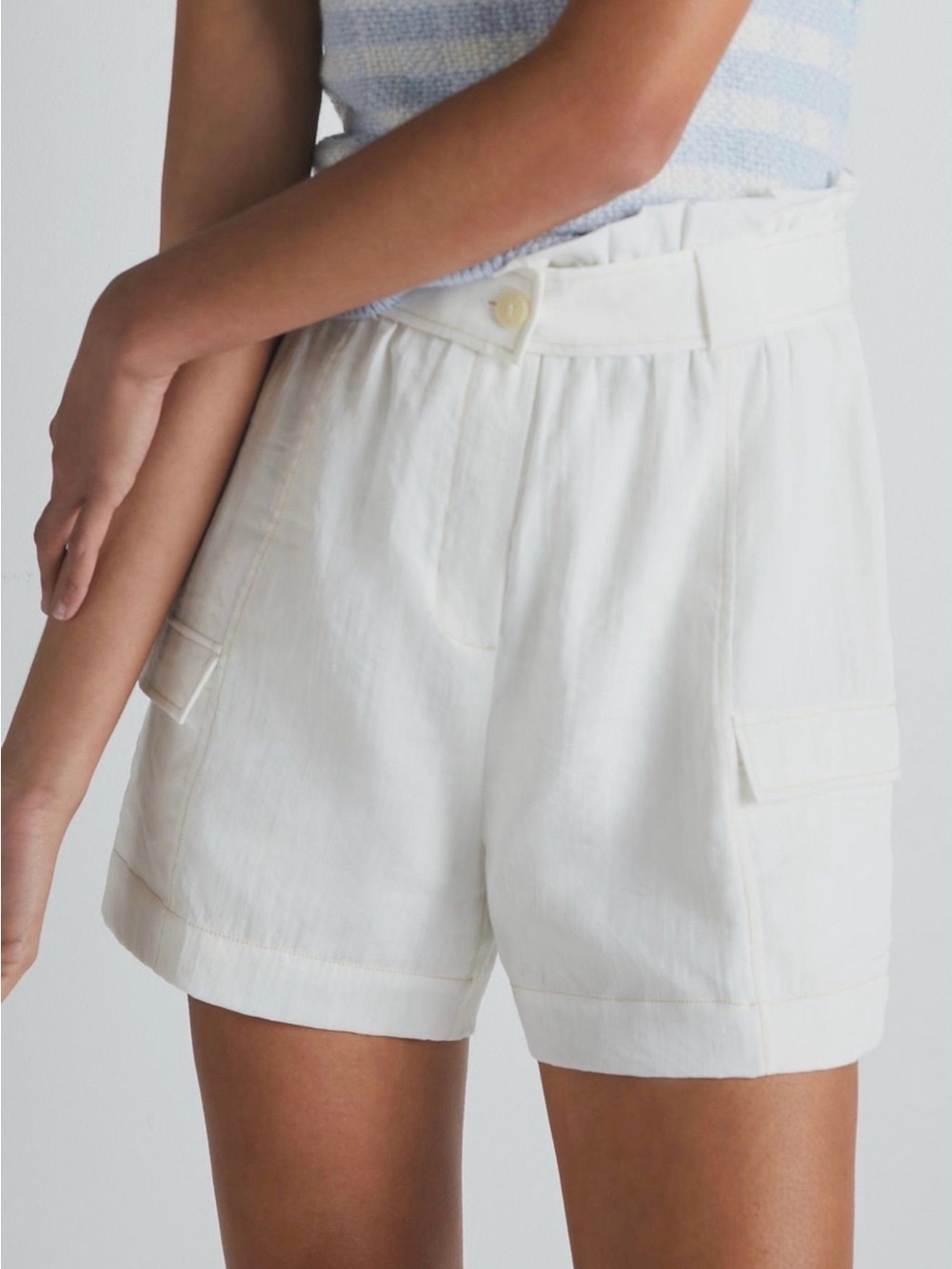 Anthropologie Moon River Cream Utility High-Rise Shorts